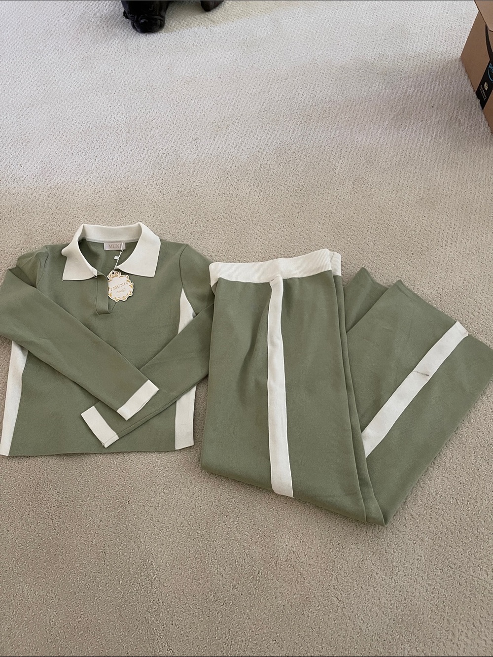 Mint Olive Set - Top and pants with Cream Accents